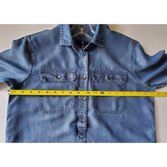 GAP Lightweight Blue Denim Long-Sleeve Collared Flap Pockets Shirt Dress Size XS - Picture 6 of 7